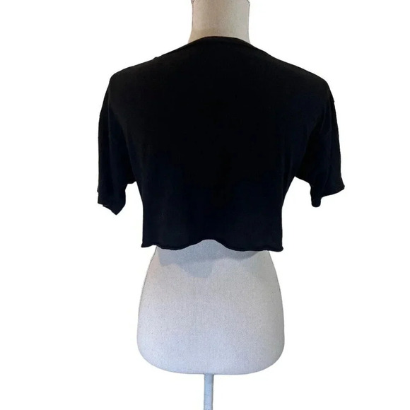 Windsor Crop Top Rock And Roll Distressed Holes Motorcycle Graphic Edgy Black - Picture 3 of 8